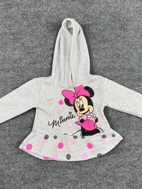 Disney Minnie Mouse Toddler Girl Hoodie Size 24M Gray Pink Polka Dot Peplum Top